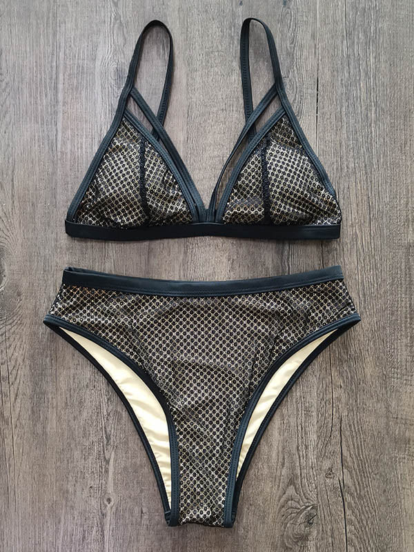 Floral-Print Split-Joint Triangles Split Bikini Swimsuit