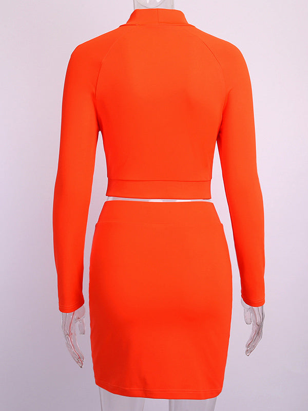 Fluorescence Long Sleeves Hollow Tees&Skirts Suits
