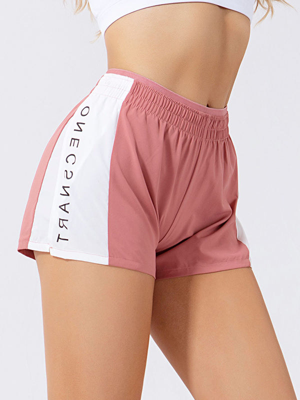 Contrast Color Loose Split-Joint False Two Sports Shorts