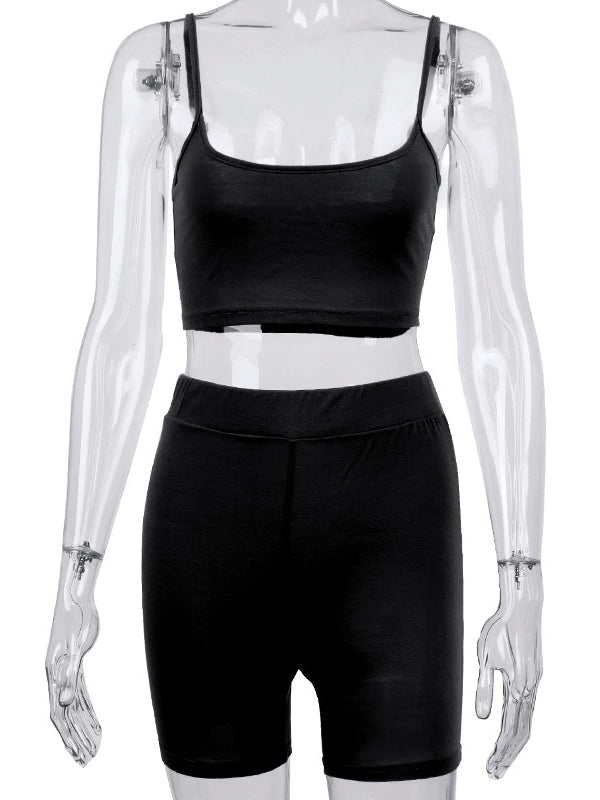 Solid Color Spaghetti-Neck Bra&Shorts Suits