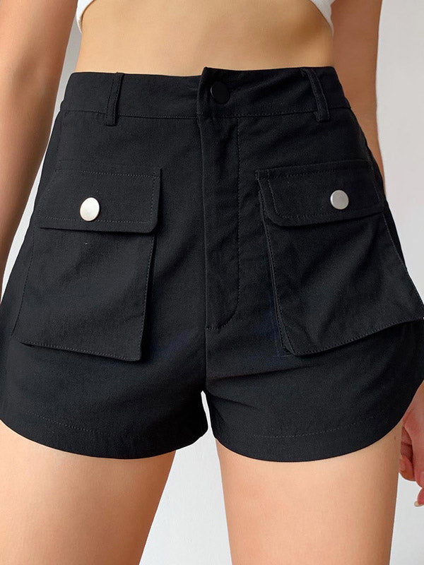 Loose Solid Color Pockets Shorts