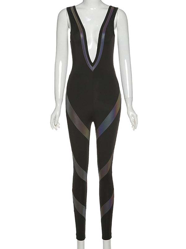 Sexy Wrap V-Neck Reflective Jumpsuits