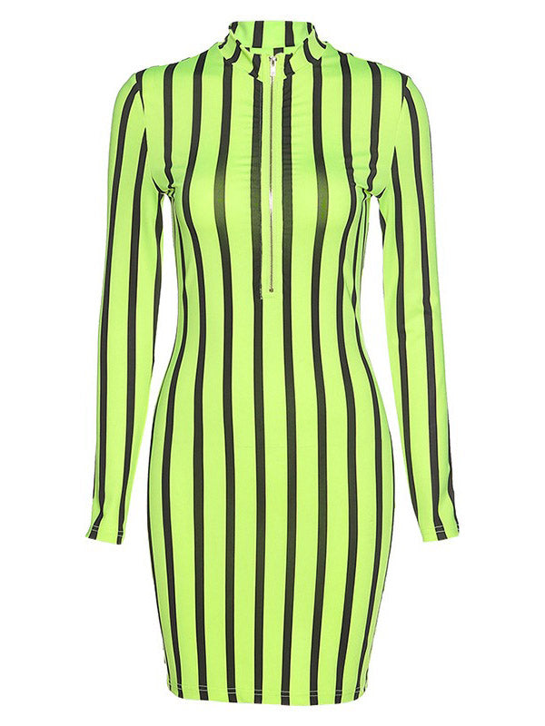 Sexy Fluorescent Striped Long Sleeves Mini Dresses