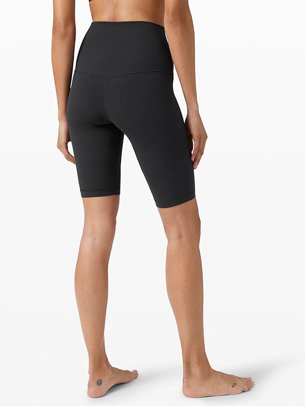 Solid Color Wrap High-Waisted Sports Shorts