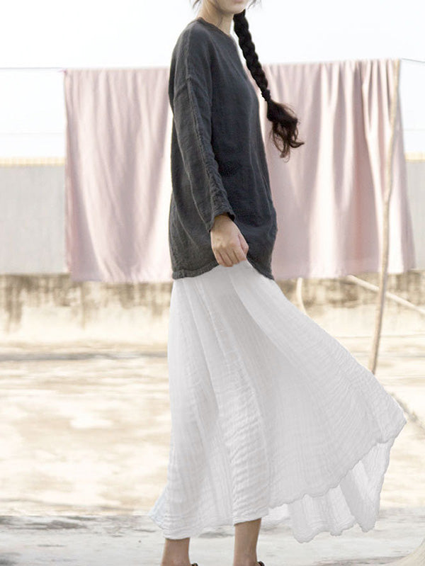 Artistic Retro Pleats Solid Skirt