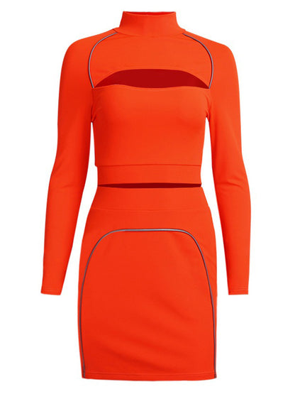 Fluorescence Long Sleeves Hollow Tees&Skirts Suits