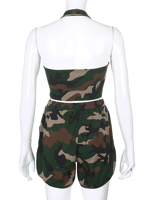 Camouflage Halterneck Tank&Shorts Suits