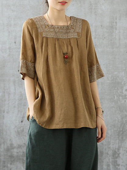 Casual Square-Cut Collar National T-Shirts