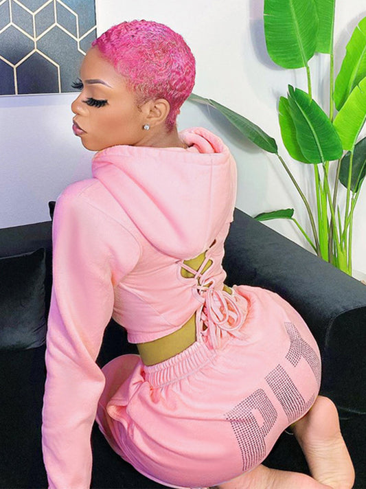 Solid Color Back Bandage Exposed Navel Hoodies&Sweatshirt