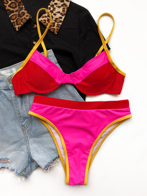Split Swimsuit Solid Color Stitching Bikini