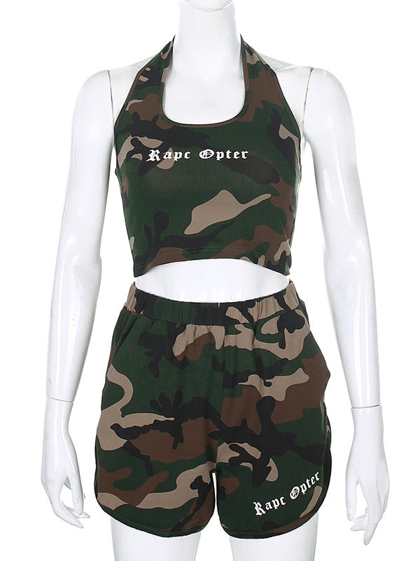 Camouflage Halterneck Tank&Shorts Suits