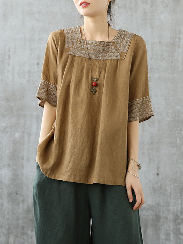 Casual Square-Cut Collar National T-Shirts