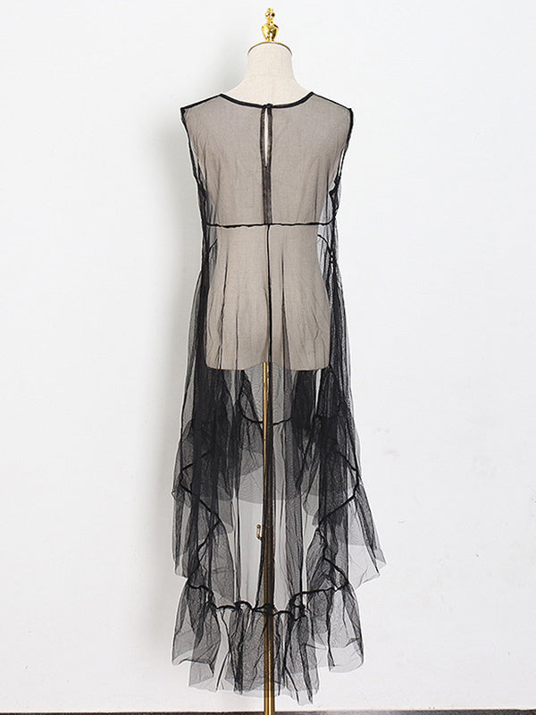 Original Split-Joint See-Through Solid Gauze Dress