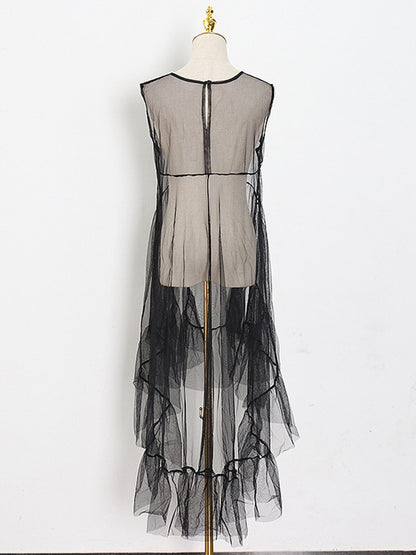 Original Split-Joint See-Through Solid Gauze Dress