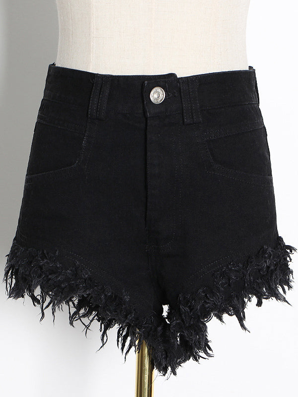 Original Solid Fringed Denim Shorts