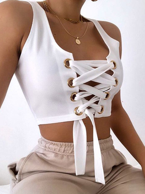 Solid Color Wrap Bandage Exposed Navel Tanks