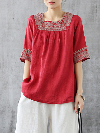Casual Square-Cut Collar National T-Shirts