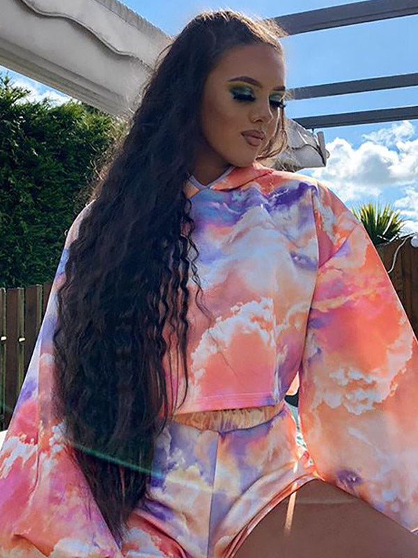 Tie-Dyed Hooded Sweatshirt&Shorts Suits