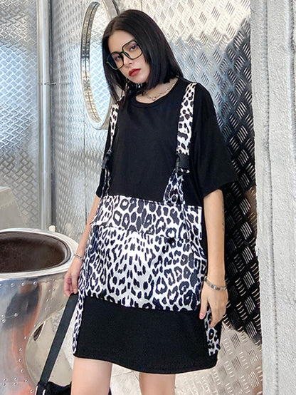 Original False Two Split-Joint Leopard Dress