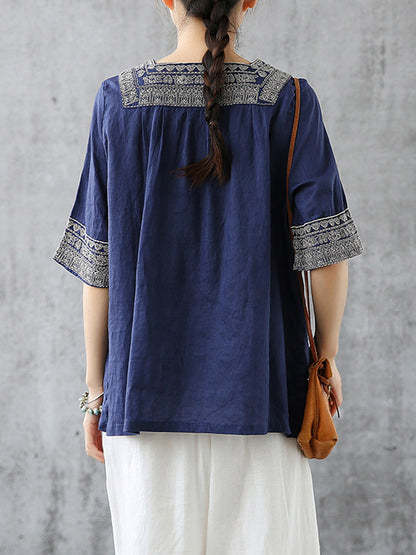 Casual Square-Cut Collar National T-Shirts