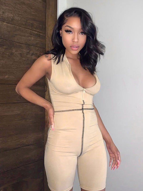 Sexy Wrap Solid Color Sleeveless Rompers