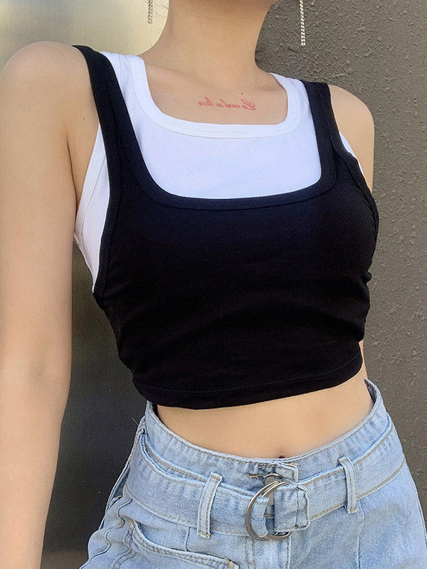 Wrap Contrast Color False Two Tanks