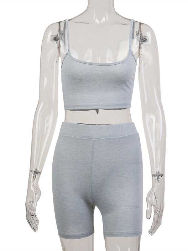 Solid Color Spaghetti-Neck Bra&Shorts Suits