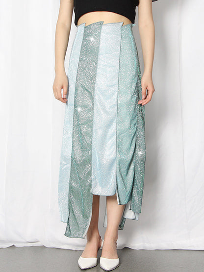 Original Irregularity Split-Joint Color-Block Skirt