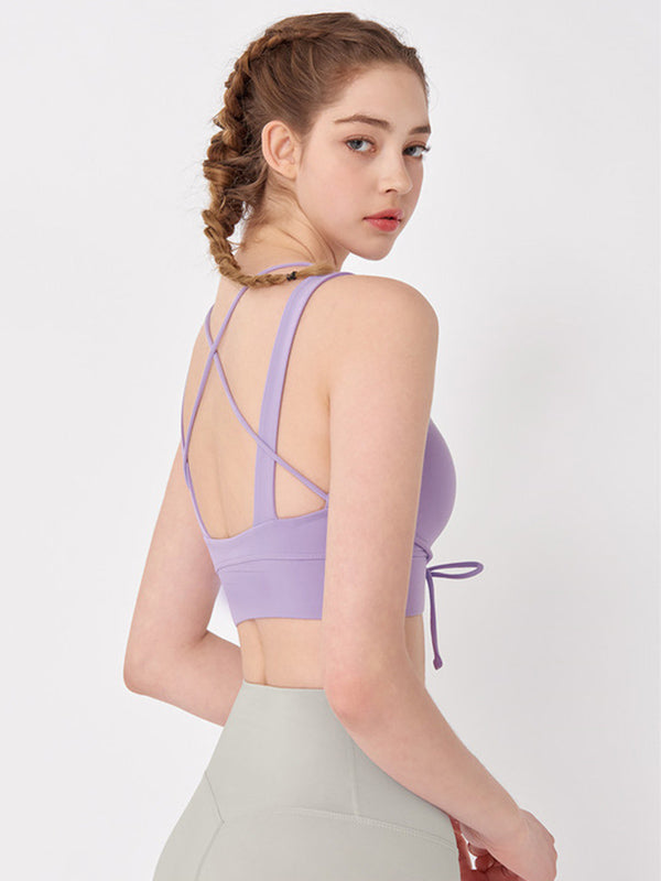 Solid Color Wrap Back Cross Sports Bra