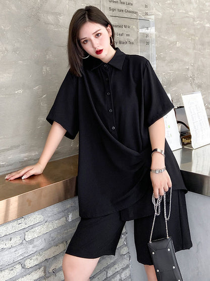 Original Solid T-Shirt&Wide Leg Shorts Suit