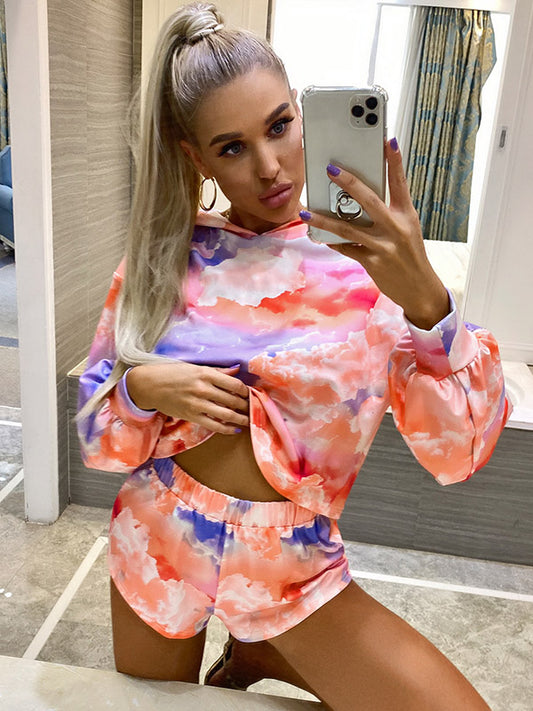 Tie-Dyed Hooded Sweatshirt&Shorts Suits