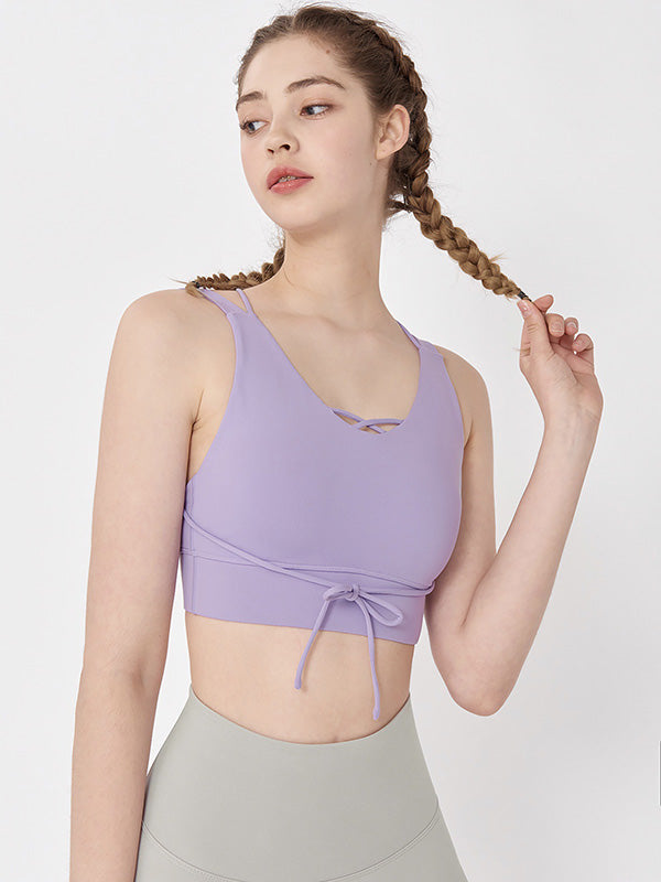 Solid Color Wrap Back Cross Sports Bra
