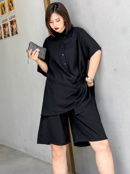 Original Solid T-Shirt&Wide Leg Shorts Suit