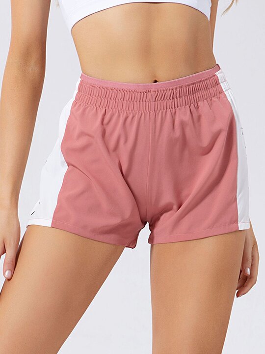 Contrast Color Loose Split-Joint False Two Sports Shorts