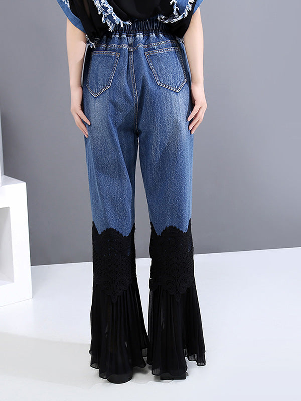 Vintage Split-Joint Lace Flared Jean Pants
