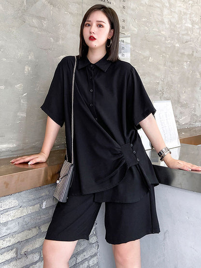 Original Solid T-Shirt&Wide Leg Shorts Suit