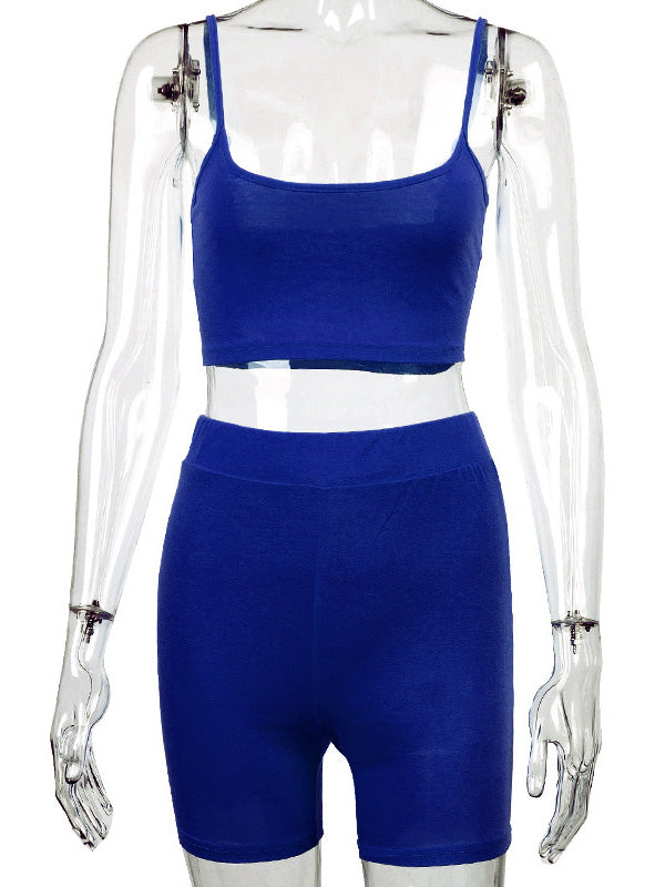 Solid Color Spaghetti-Neck Bra&Shorts Suits