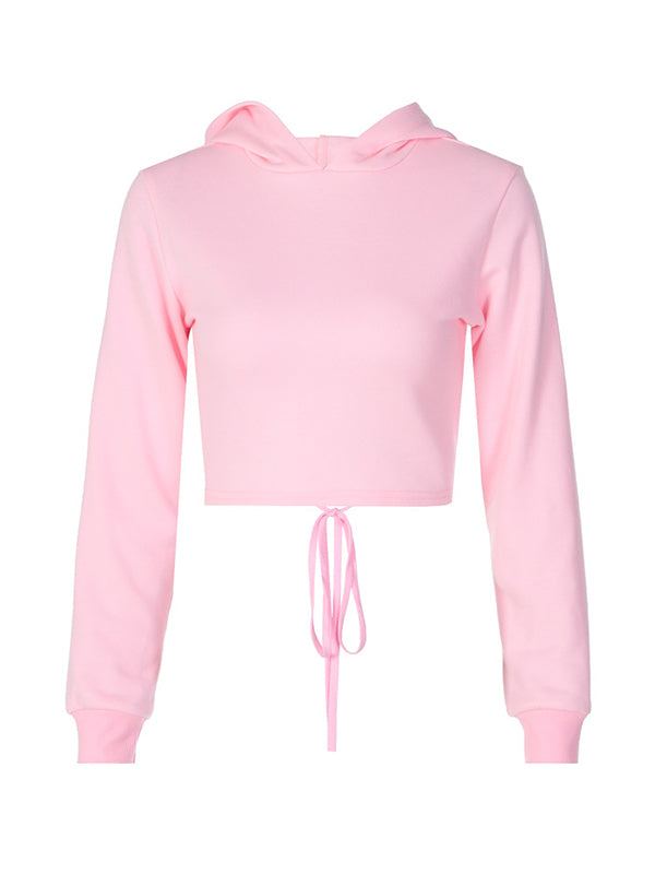Solid Color Back Bandage Exposed Navel Hoodies&Sweatshirt