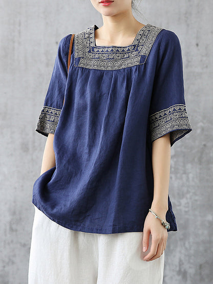 Casual Square-Cut Collar National T-Shirts