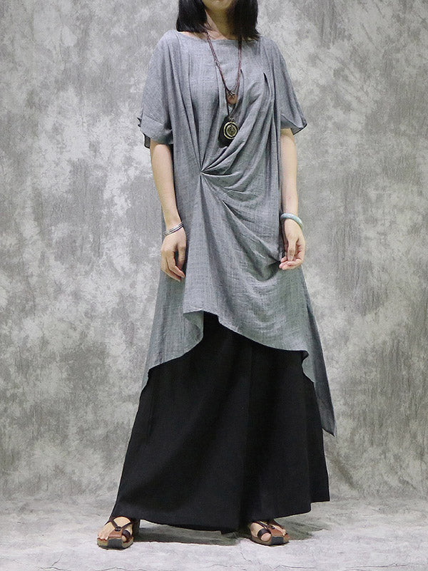 Original Solid Irregularity Pleats Dress
