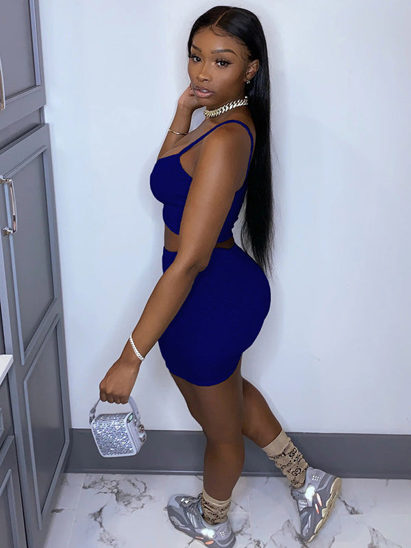 Solid Color Spaghetti-Neck Bra&Shorts Suits