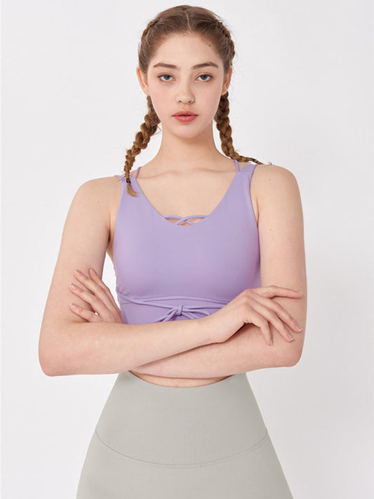 Solid Color Wrap Back Cross Sports Bra