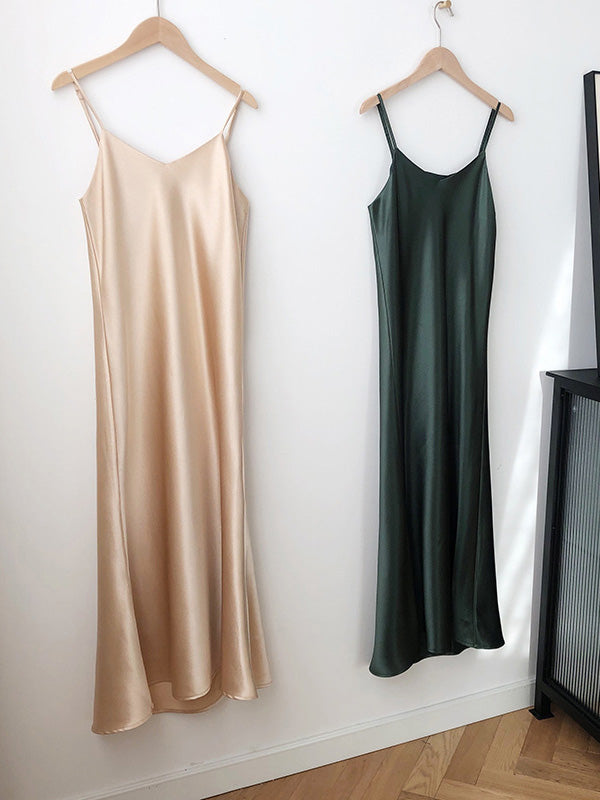 Original Solid V-Neck Suspender Dress