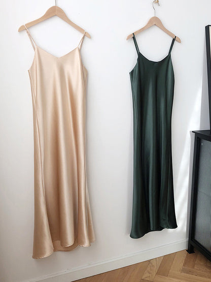 Original Solid V-Neck Suspender Dress