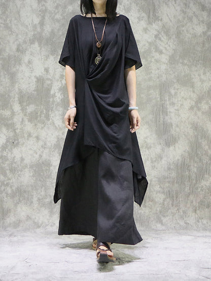 Original Solid Irregularity Pleats Dress