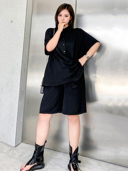 Original Solid T-Shirt&Wide Leg Shorts Suit