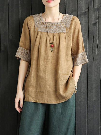 Casual Square-Cut Collar National T-Shirts