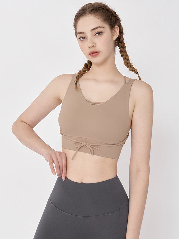 Solid Color Wrap Back Cross Sports Bra