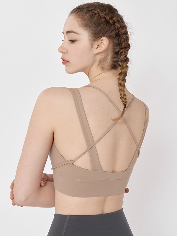 Solid Color Wrap Back Cross Sports Bra