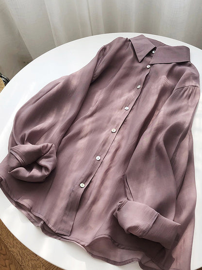 Original Sun-Protection Solid See-Through Blouse
